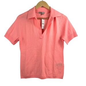 J.Crew Merino Wool Polo Sweater Size M Pink Short Sleeve preppy money‎ classic